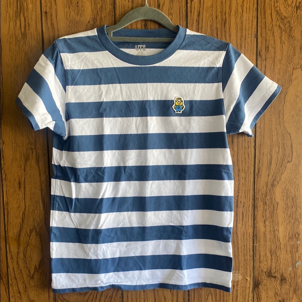 Uniqlo x Despicable Me Blue and White Striped Short Sleeve Tee